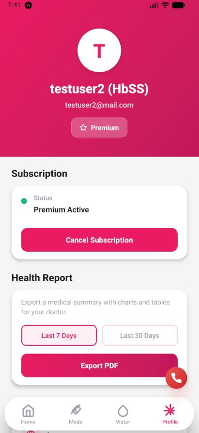 Profile screen